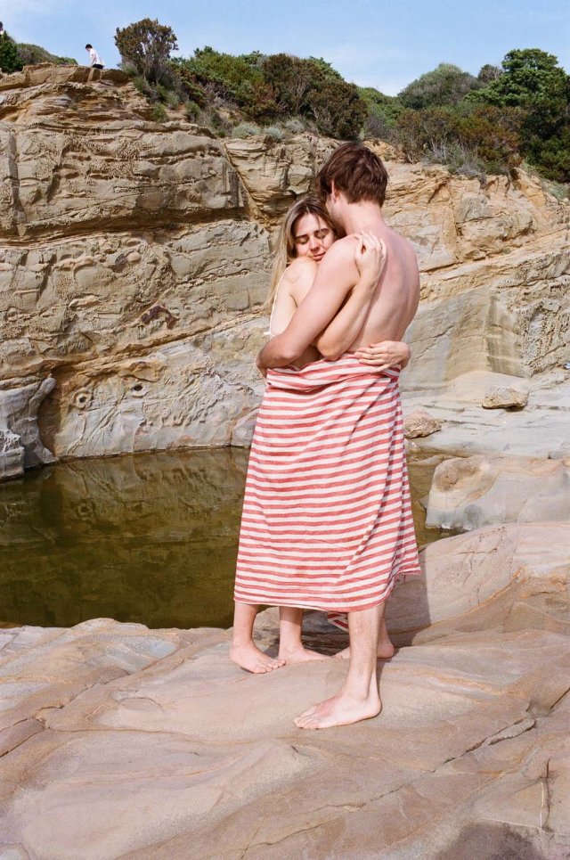 Half-linen bath towel "Striped Red"