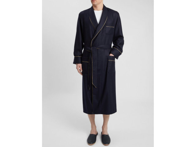 Derek Rose Cashmere Dressing Gown "Duke 1 Navy" - Model