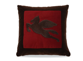 Velvet sofa cushion with fur patch "Etro Pegaso Bordo", 45 x 45 cm