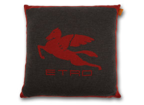 Wool knitted cushion "Etro Pegaso Rosso", 45 x 45 cm