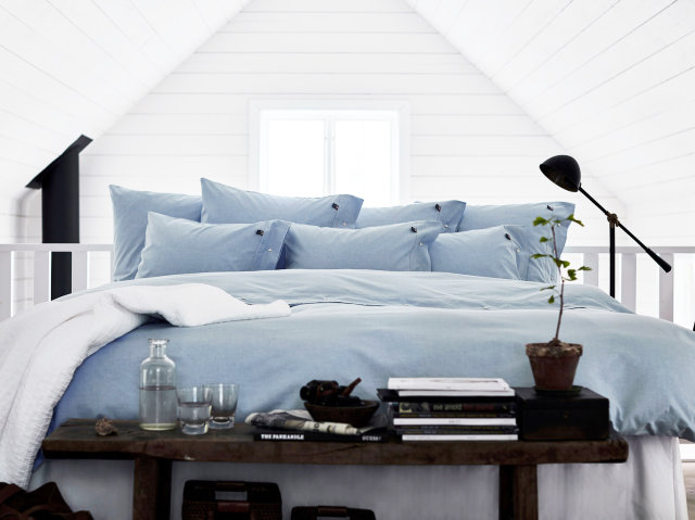 Lexington bed linen "Authentic Pin Point" plain blue - Mood