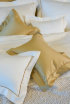 Satin bed linen "Celso de Lemos Bourdon" in 800 Miel and 101 Natural with gold embroidery