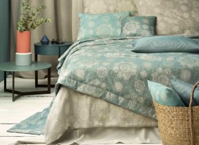 Cotton jacquard bedspread "Leitner Medusa" in teal