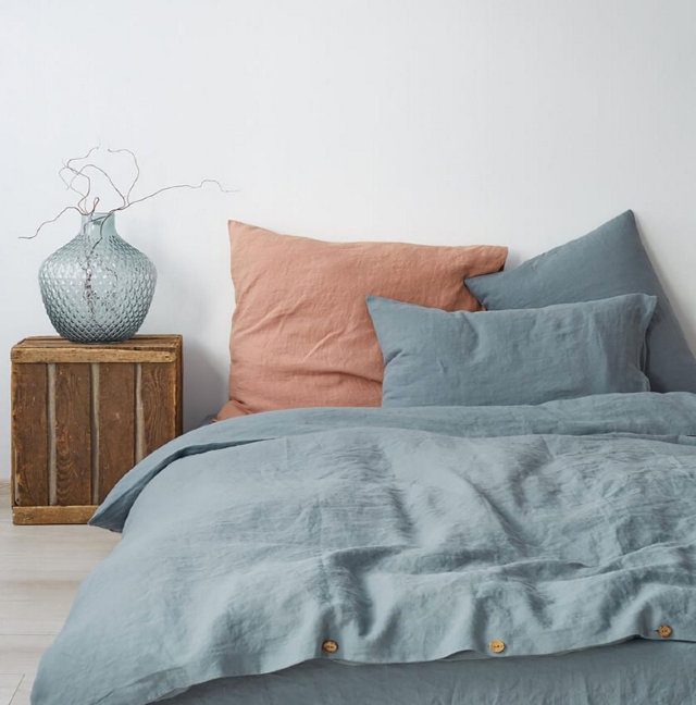 Blue Fog mit Café Creme Leinenbettwäsche Linen Tales