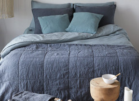 Tagesdecke Leinen & Baumwolle "Sanders Dark Blue" 240 x 260 cm