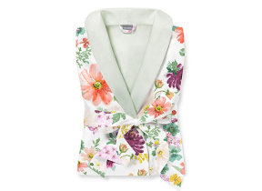 Satin Morgenmantel "Flora blanc"